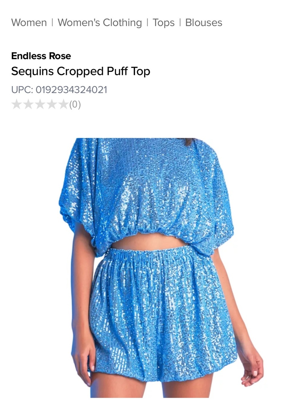 Endless rose sequin cropped puff top nwt
